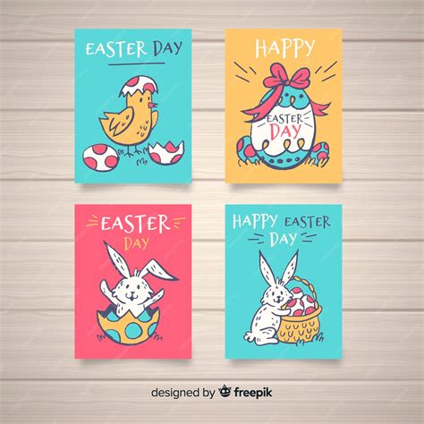 Free Vector Chicken And Bunny Easter Card Collection