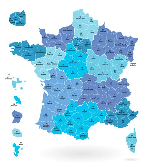 Cartes administratives de france pour l'infographie, l'édition et l'impression grand format; Numéros et départements de France métropolitaine