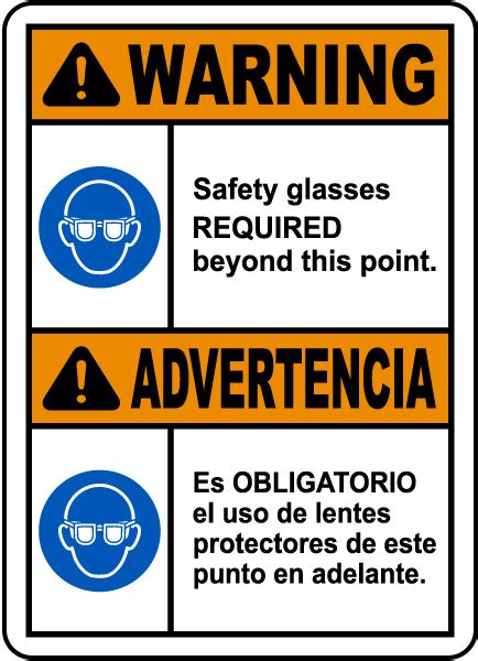 Bilingual Warning Safety Glasses Required Sign I2035bi
