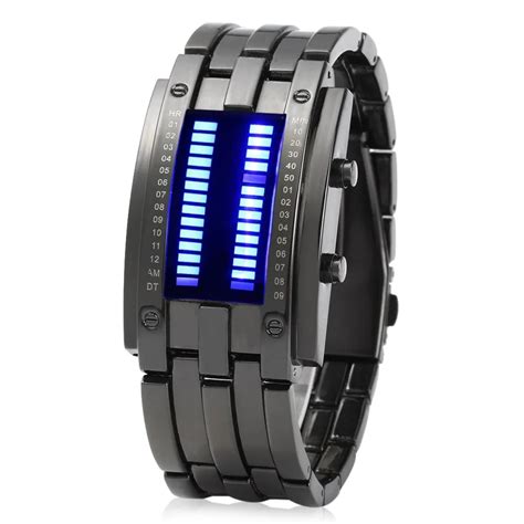 Men Date Binary Digital Led Bracelet Watch Rectangle Dial In Digital
