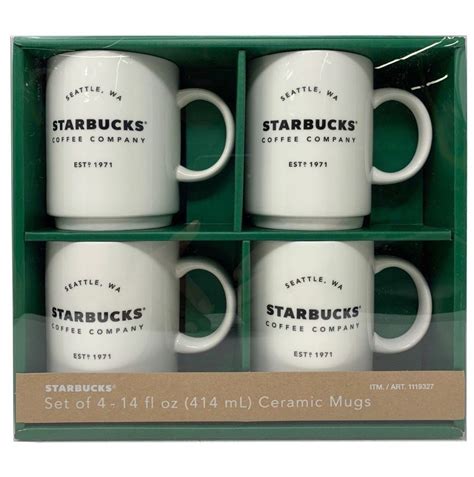 Starbucks Coffee Company 14 Oz Ceramic Mugs T Set 4 Pack
