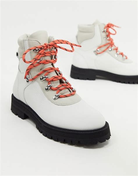 and other stories contrast sole lace up hiking boots in white asos