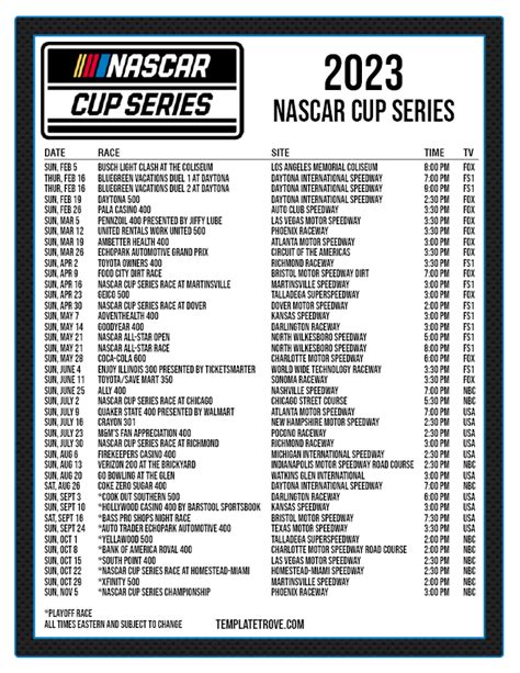 Printable 2023 Nascar Cup Series Schedule Printable Word Searches