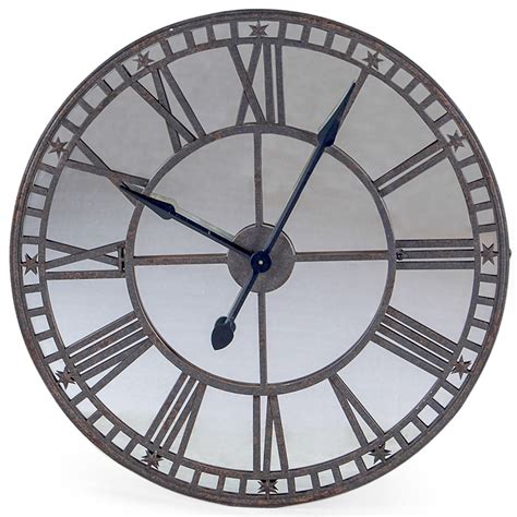 Large Antiqued Clock With Mirror Face Steel Mirror Wall Clock