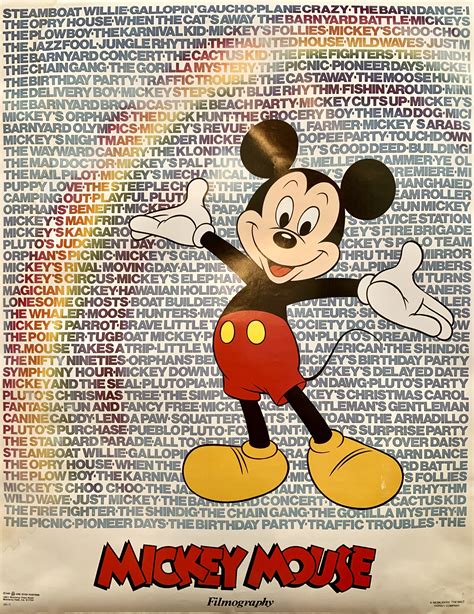Vintage Walt Disney Framed Mickey Mouse Filmography Poster 1986 23x29