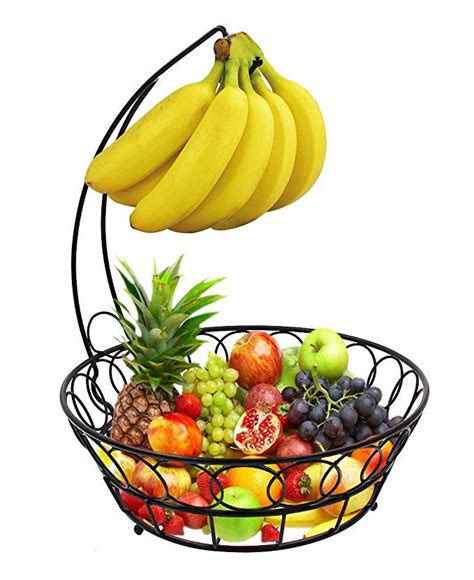 Esylife Wire Fruit Bowl With Banana Hanger Fruit Storage Basket Black