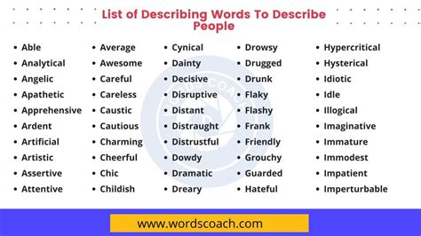 List Of Describing Words Word Coach