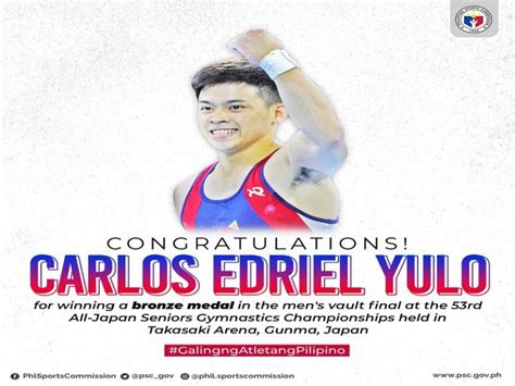 He is the first filipino and the first male southeast asian gymnast to win in the world artistic gymnastics championships with his floor exercise bronze. Carlos Yulo gwagi ng Bronze medal sa 53rd All-Japan ...