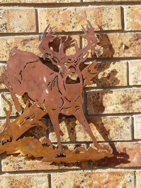 Buck Deer Jumping Over Log Metal Art Copper Deer White Tail Etsy