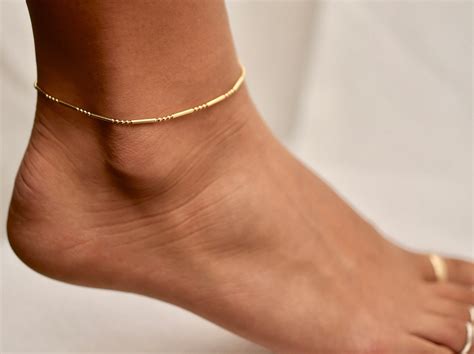 Gold Anklet Dainty Gold Anklets Simple Gold Rose Or Etsy Singapore