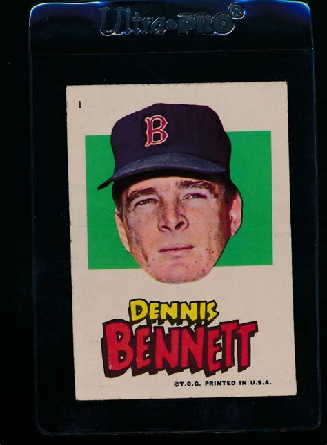 1967 Topps Red Sox Stickers 1 Dennis Bennett Vg 13329 From