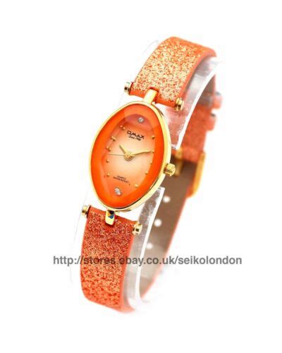 omax ladies sunburst orange cut glass watch seiko japan movt rrp £49 99 ebay