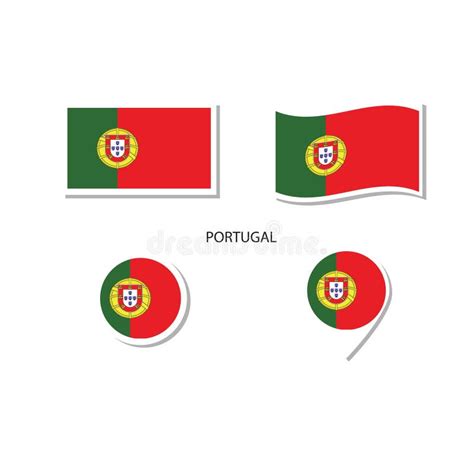 Portugal Flag Logo Icon Set Rectangle Flat Icons Circular Shape