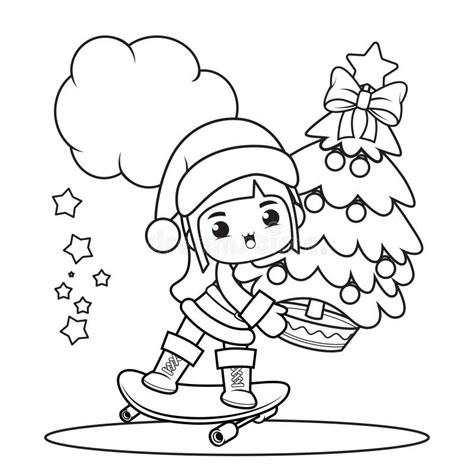 Christmas Coloring Book With Cute Girl Stock Vector Illustration Of
