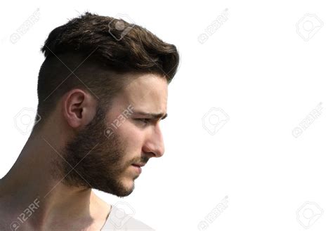 Portrait Profile Shot Of Young Mans Face Looking To A Side Isolated