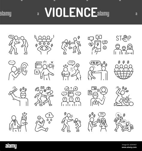Violence Black Line Icons Set Harassment Social Abuse And Bullying