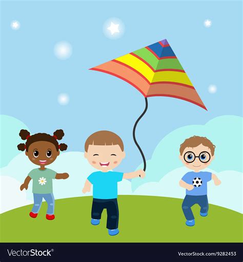 Running Children With Flying Kite Royalty Free Vector Image