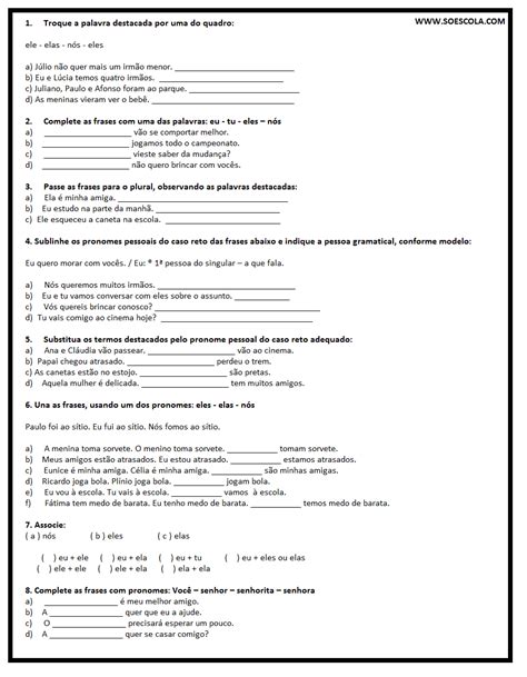 Atividades Sobre Pronomes Pessoais E De Tratamento Hot Sex Picture