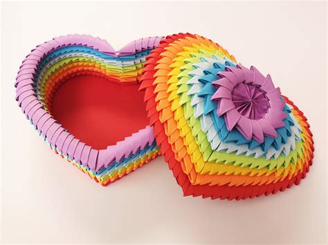 3d Origami Heart Box Rainbow 1 Hr Diy Valentine T Etsy