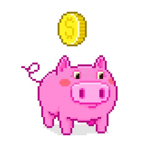 Simple Vector Flat Pixel Art Illustration Of Cartoon Cute Pink Piggy