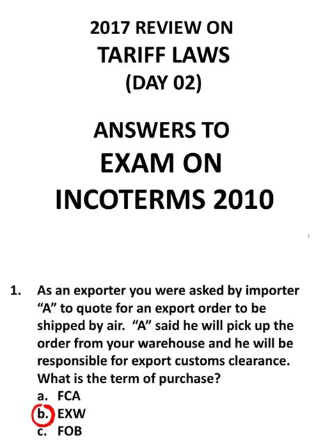 02 2017 Review Tl Incoterms 2010 Concepts Exam With Ans Pdf Trade