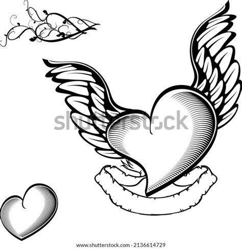 Winged Heart Tattoo Set Collection Illustartion Stock Vector Royalty