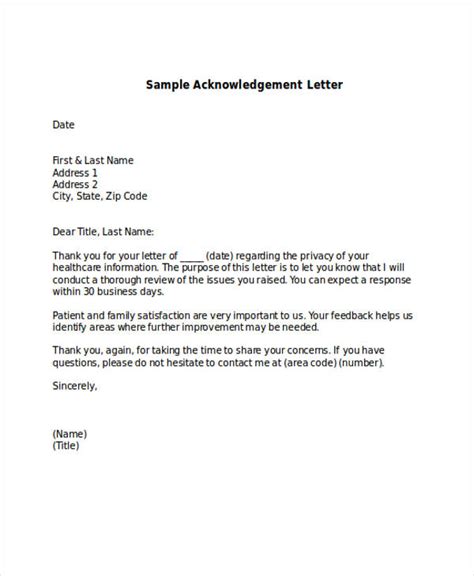 Acknowledgement Thank You Letter Sample Hq Template Documents