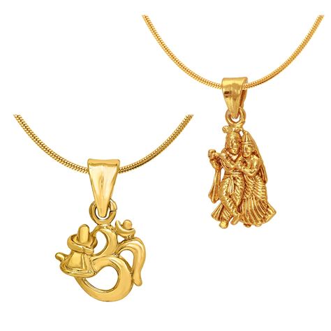 Mahi Gold Plated Combo Of Two Radha Krishna And Shiva Unisex God Pendants