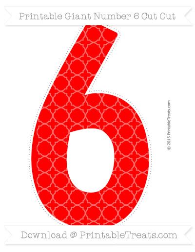 Red Quatrefoil Pattern Giant Number 6 Cut Out — Printable