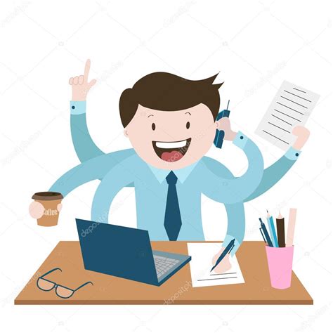 Office Worker Is Very Busy The Best Worker A Lot Of Work Vector