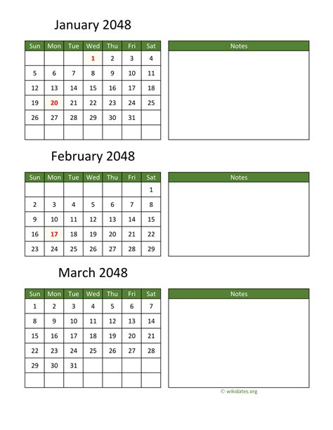 Printable 2048 Calendar