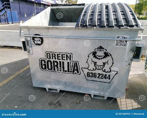 Auckland New Zealand Oct View Of Green Gorilla Rubbish Bin