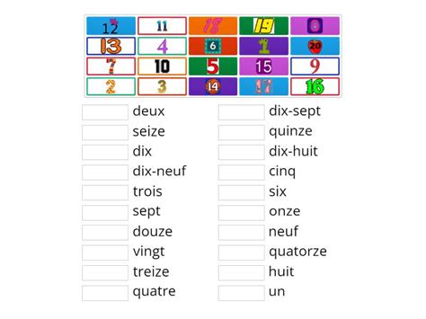 French Numbers 1 20 Match Up