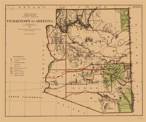Old State Maps Arizona Territory Az By General Land Office 1876