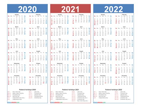 Printable Calendar For 2020 2021 And 2022 Word