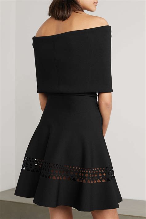 Black Editions Vienne Off The Shoulder Laser Cut Stretch Jersey Mini