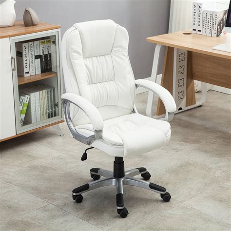 White Pu Leather High Back Office Chair Executive Ergonomic Computer