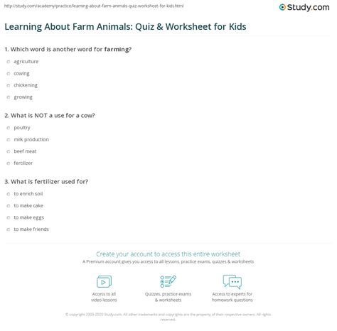 Learning About Farm Animals Quiz And Worksheet For Kids