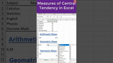 Mean Geometric Mean And Harmonic Mean In Excel Subscribe Shorts Youtube