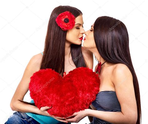 Two Sexy Lesbian Women Kissing In Erotic Foreplay Game Stock Photo
