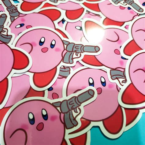 Kirby With A Gun Vinyl Stickers Etsy