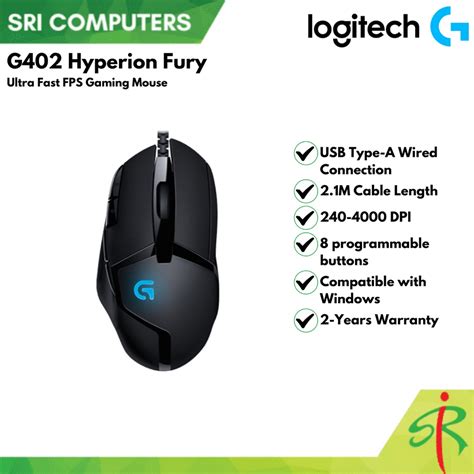 Logitech G402 Hyperion Fury Fps Gaming Mouse 910 004070 2 Years