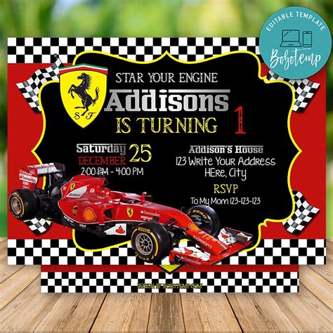 Editable Ferrari Racing Car Birthday Invitation Instant Download