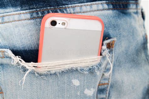 Mobile Phone In Pocket Jean Stock Image Image Of Clear Touchscreen