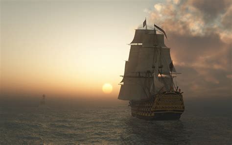 Пиратский корабль на рейде обои для рабочего стола