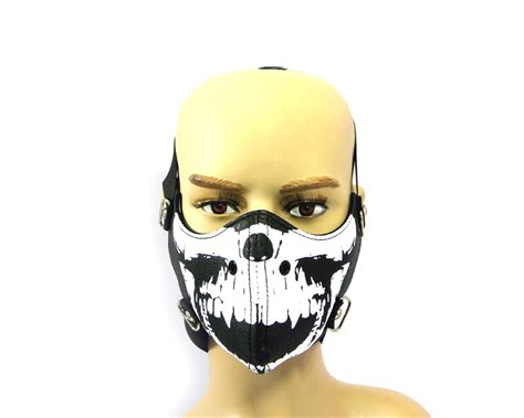 Black Skull Bikers Face Mask Bike Riders Pu Synthetic Leather One