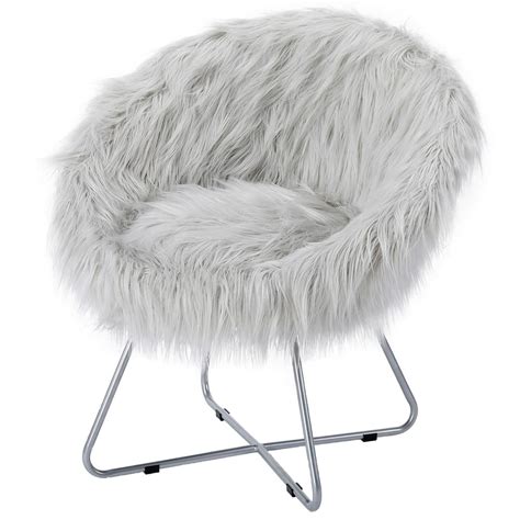 Birdrock Home Grey Faux Fur Papasan Chair With Silver Legs Kids