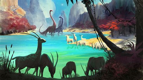 Digital Art Nature Landscape Prehistoric Dinosaurs