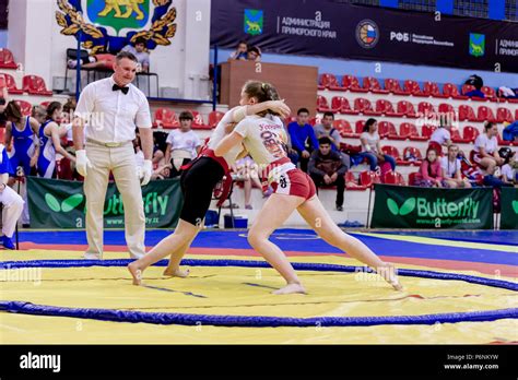 Russia Vladivostok 06302018 Sumo Wrestling Competition Among Girls