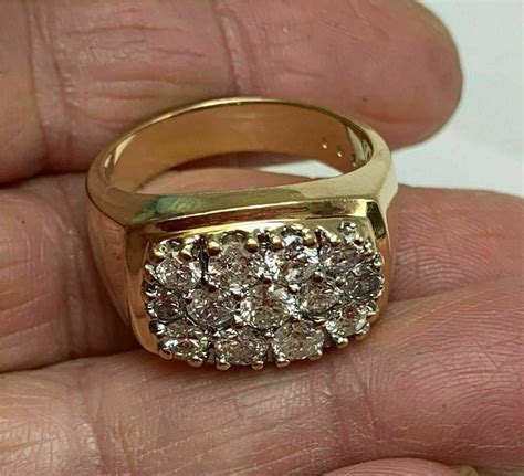 150 Ct Round Cluster Diamond Mens Pinky Engagement Ring 14k Yellow